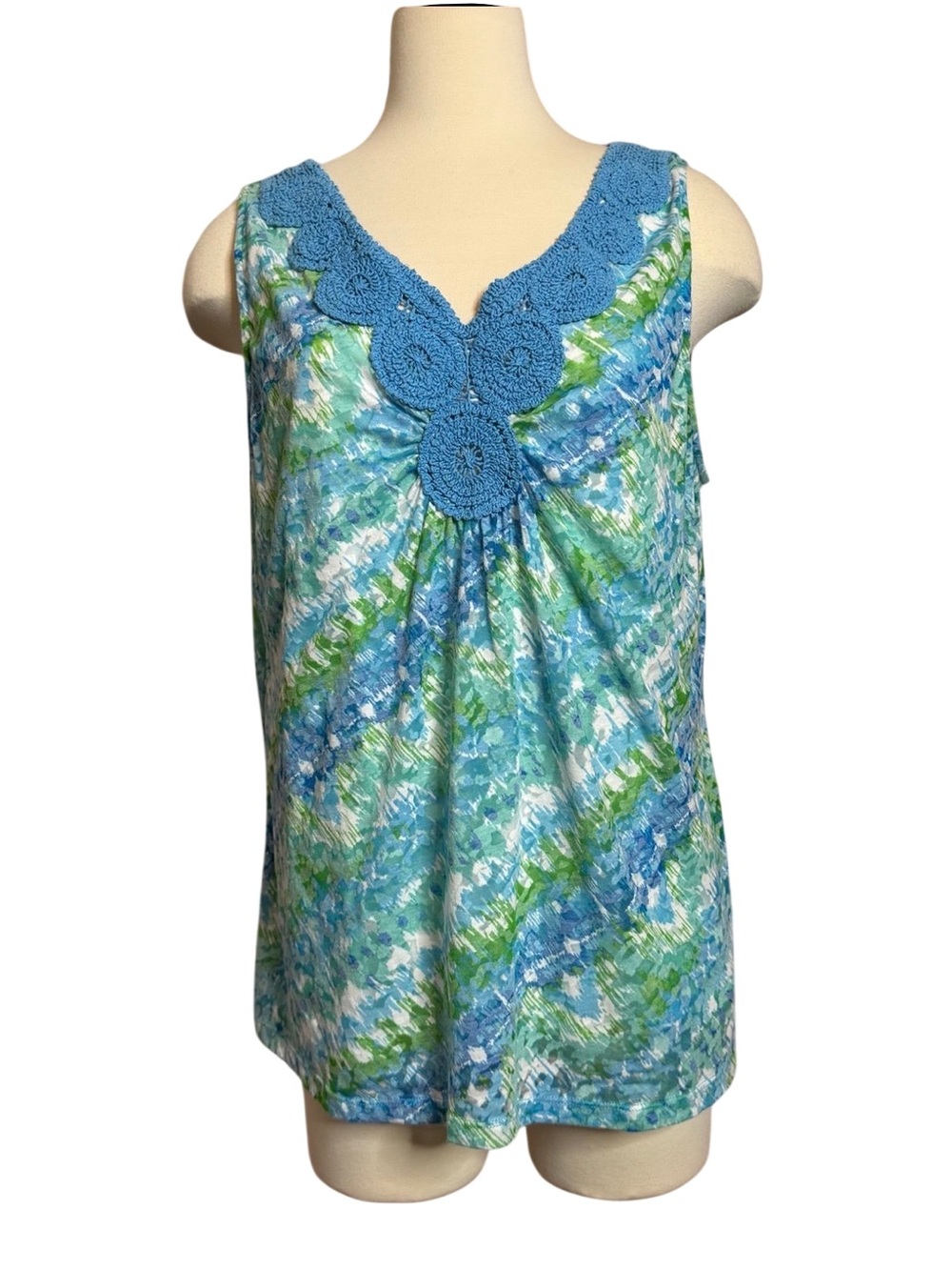 Ruby Rd. Blue & Green Crochet-Trim‎ Sleeveless Tank